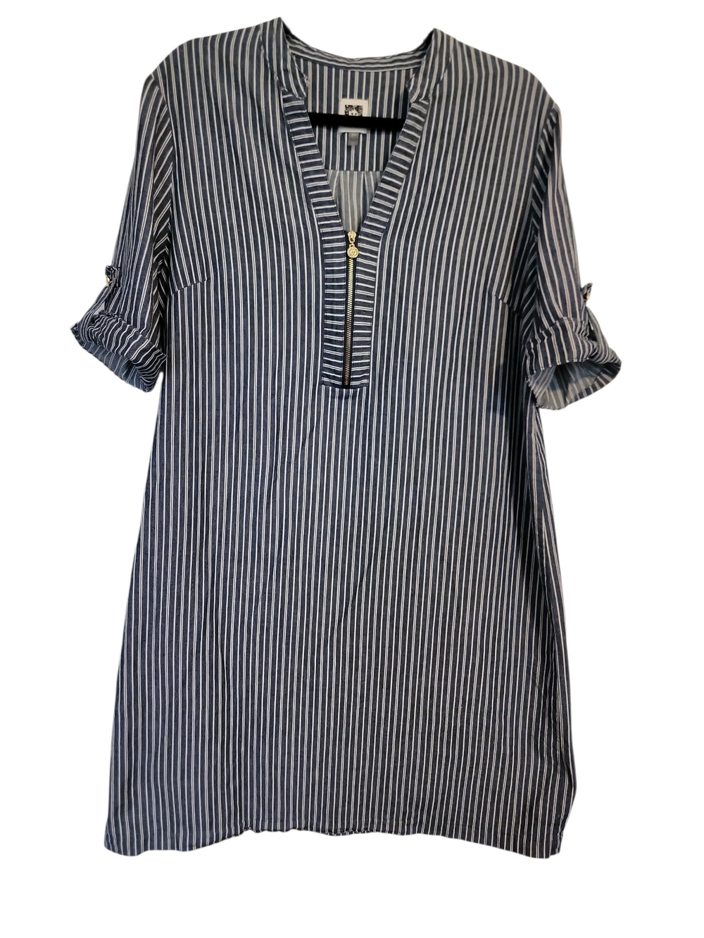 Anne Klein Navy and White Striped Midi Dress